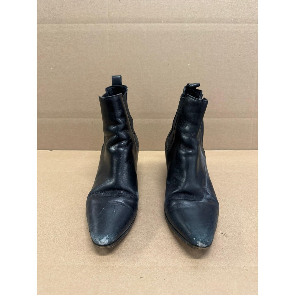 Saint Laurent Leather Pointed Toe Pull On Chelsea Boots Black Women Size 37.5 EU - Picture 2 of 13